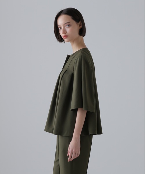 ADORE(アドーア)の「ドライタッチジョーゼットジャケット(ノーカラージャケット・レディース・カーキ/ブラック・38)」の8枚目の写真