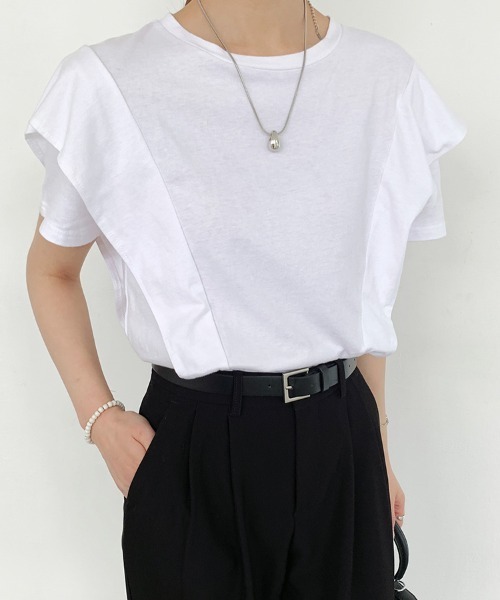 ReRe(リリ)の「フレンチスリーブフリルカットソー(Tシャツ/カットソー・レディース・ブラック/ホワイト・FREE)」の3枚目の写真