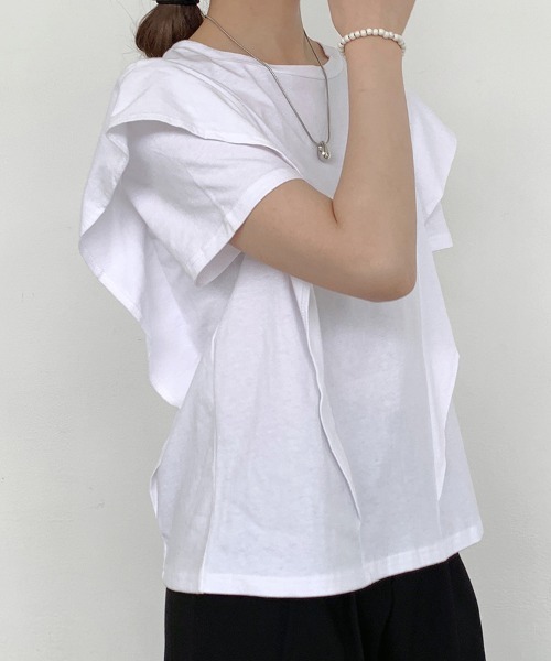 ReRe(リリ)の「フレンチスリーブフリルカットソー(Tシャツ/カットソー・レディース・ブラック/ホワイト・FREE)」の5枚目の写真