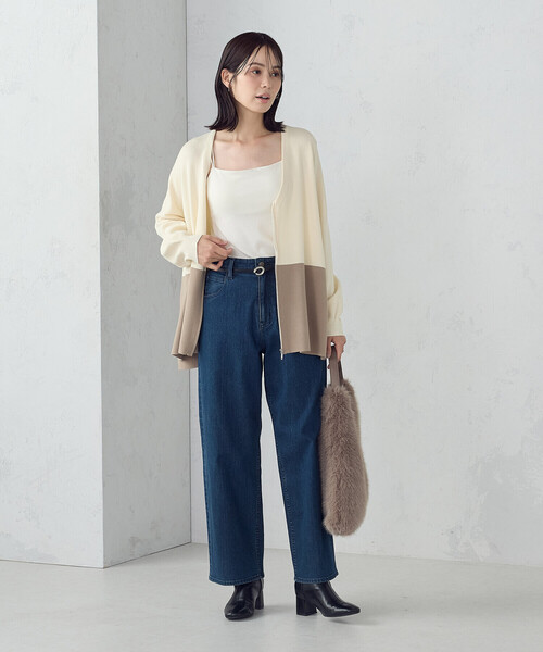 COMME CA ISM（コムサイズム）の「バイカラー ポンチョカーディガン（カーディガン/ボレロ・レディース・ブラック/ブラウン/アイボリー・FREE）」の4枚目の写真