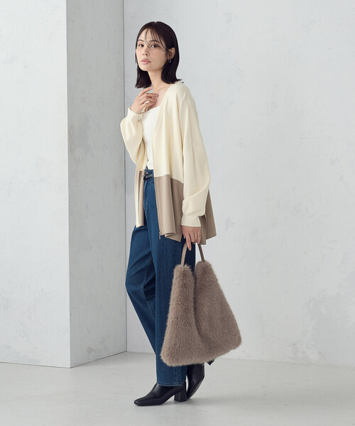 COMME CA ISM（コムサイズム）の「バイカラー ポンチョカーディガン（カーディガン/ボレロ・レディース・ブラック/ブラウン/アイボリー・FREE）」の5枚目の写真