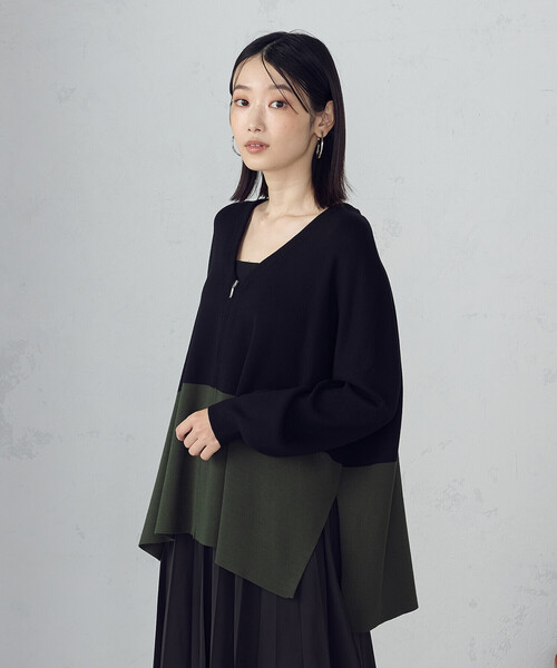 COMME CA ISM（コムサイズム）の「バイカラー ポンチョカーディガン（カーディガン/ボレロ・レディース・ブラック/ブラウン/アイボリー・FREE）」の10枚目の写真