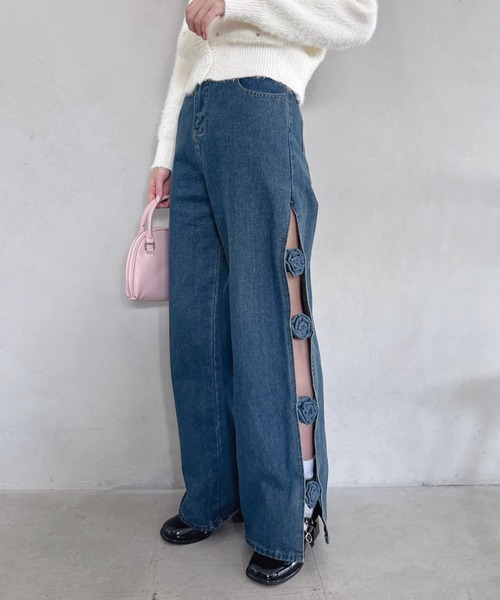 Loueme（ルエム）の「ローズモチーフデニムパンツ（デニムパンツ・レディース・ブルー・M）」の6枚目の写真