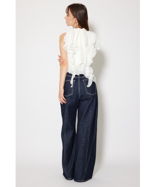 セール】ボウタイフリルペプラムブラウス 夏服 秋服 春服 ノースリーブ