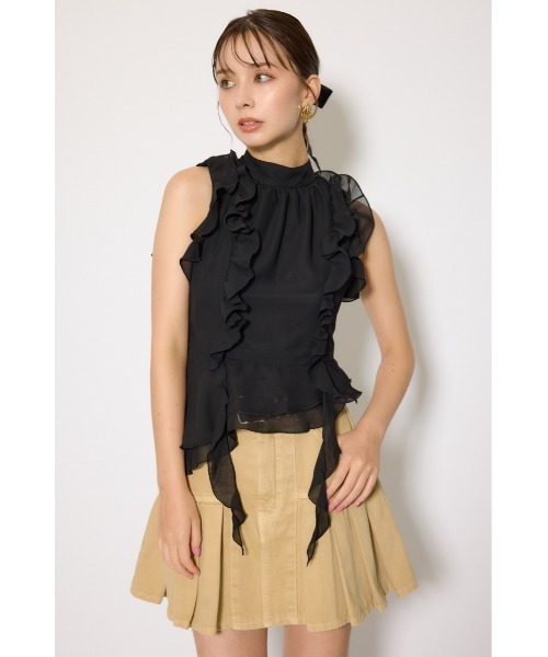 rienda（リエンダ）の「ボウタイフリルペプラムブラウス 夏服 秋服 春服 ノースリーブ（シャツ/ブラウス・レディース・ホワイト/ブルー/ブラック・SMALL/MEDIUM）」の19枚目の写真