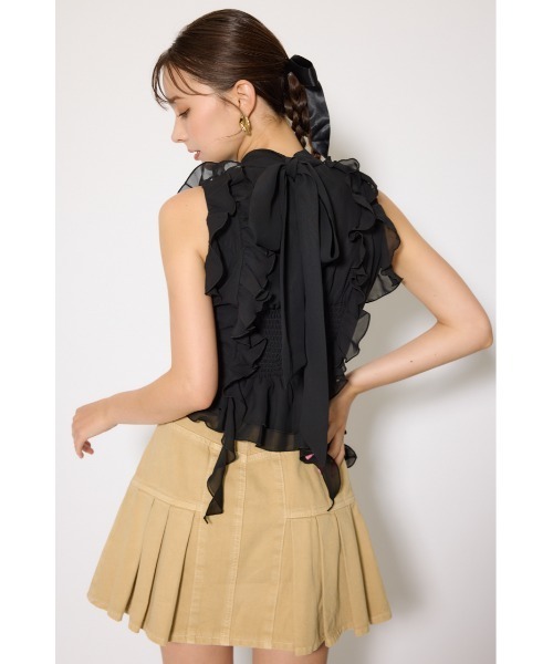 rienda（リエンダ）の「ボウタイフリルペプラムブラウス 夏服 秋服 春服 ノースリーブ（シャツ/ブラウス・レディース・ホワイト/ブルー/ブラック・SMALL/MEDIUM）」の20枚目の写真