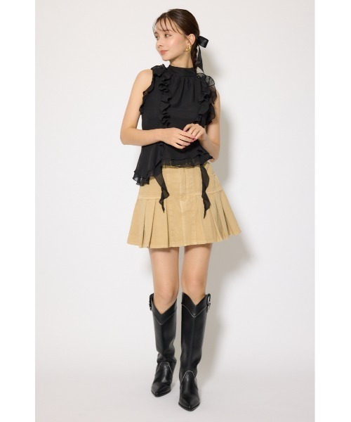 rienda（リエンダ）の「ボウタイフリルペプラムブラウス 夏服 秋服 春服 ノースリーブ（シャツ/ブラウス・レディース・ホワイト/ブルー/ブラック・SMALL/MEDIUM）」の22枚目の写真