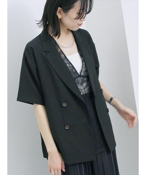 Samansa Mos2 blue（サマンサモスモスブルー）の「◎ダブルボタンシャツジャケット（シャツ/ブラウス・レディース・ブラック/キナリ/ブラウン・F）」の2枚目の写真