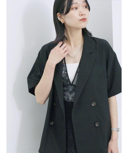 Samansa Mos2 blue（サマンサモスモスブルー）の「◎ダブルボタンシャツジャケット（シャツ/ブラウス・レディース・ブラック/キナリ/ブラウン・F）」の7枚目の写真