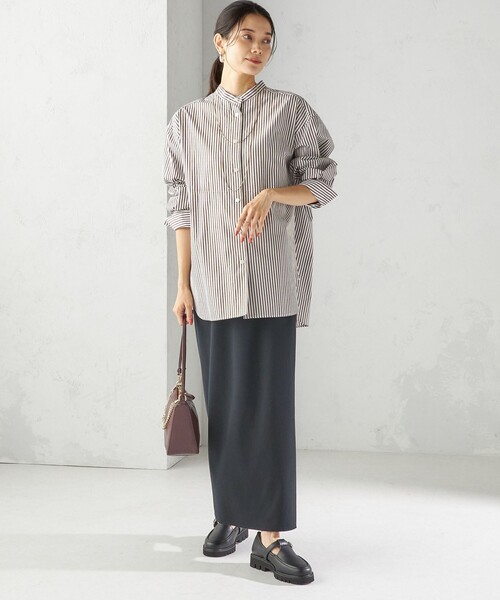 SHIPS(シップス)の「〈手洗い可能〉ストライプ フロント ヨーク スタンドカラー シャツ(シャツ/ブラウス・レディース・ブラウン系・ONE SIZE)」の2枚目の写真