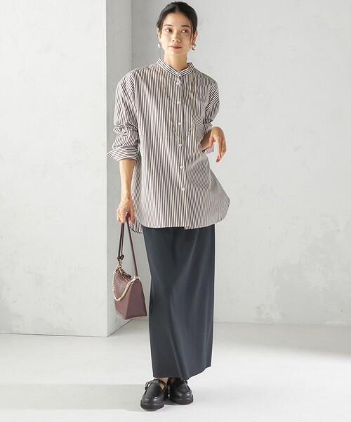 SHIPS(シップス)の「〈手洗い可能〉ストライプ フロント ヨーク スタンドカラー シャツ(シャツ/ブラウス・レディース・ブラウン系・ONE SIZE)」の3枚目の写真