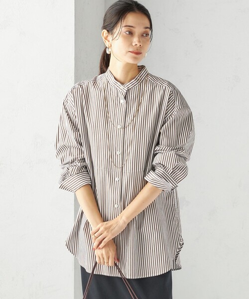 SHIPS(シップス)の「〈手洗い可能〉ストライプ フロント ヨーク スタンドカラー シャツ(シャツ/ブラウス・レディース・ブラウン系・ONE SIZE)」の8枚目の写真