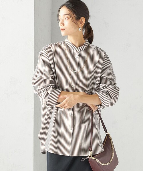 SHIPS(シップス)の「〈手洗い可能〉ストライプ フロント ヨーク スタンドカラー シャツ(シャツ/ブラウス・レディース・ブラウン系・ONE SIZE)」の9枚目の写真