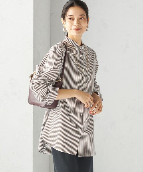 SHIPS(シップス)の「〈手洗い可能〉ストライプ フロント ヨーク スタンドカラー シャツ(シャツ/ブラウス・レディース・ブラウン系・ONE SIZE)」の11枚目の写真