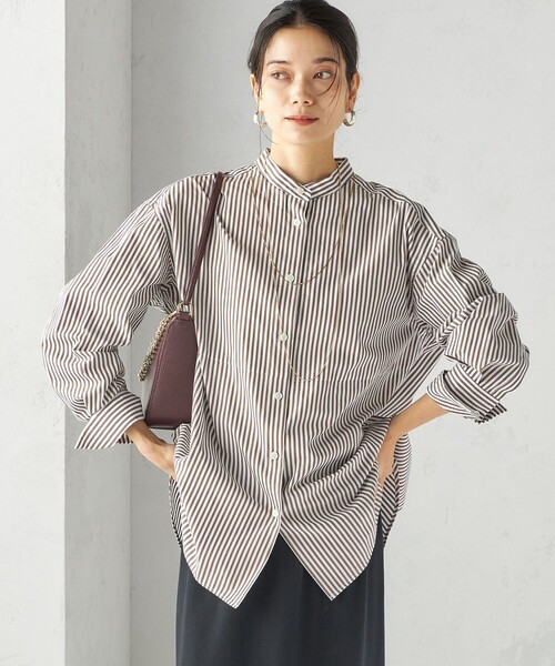 SHIPS(シップス)の「〈手洗い可能〉ストライプ フロント ヨーク スタンドカラー シャツ(シャツ/ブラウス・レディース・ブラウン系・ONE SIZE)」の12枚目の写真
