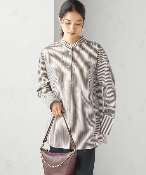 SHIPS(シップス)の「〈手洗い可能〉ストライプ フロント ヨーク スタンドカラー シャツ(シャツ/ブラウス・レディース・ブラウン系・ONE SIZE)」の14枚目の写真