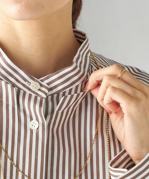 SHIPS(シップス)の「〈手洗い可能〉ストライプ フロント ヨーク スタンドカラー シャツ(シャツ/ブラウス・レディース・ブラウン系・ONE SIZE)」の16枚目の写真