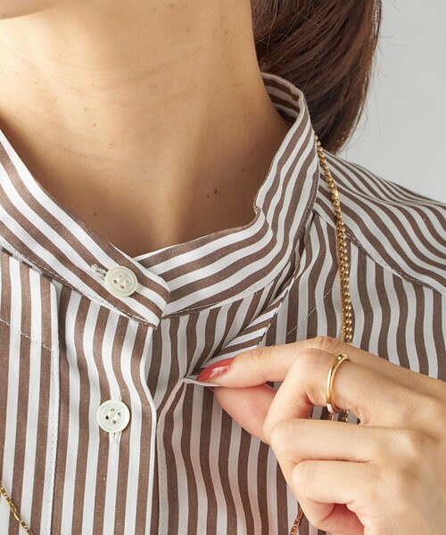 SHIPS(シップス)の「〈手洗い可能〉ストライプ フロント ヨーク スタンドカラー シャツ(シャツ/ブラウス・レディース・ブラウン系・ONE SIZE)」の17枚目の写真