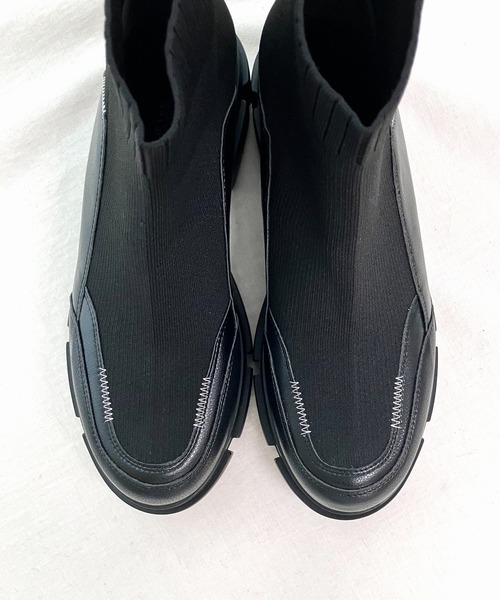 Q（キュー）の「厚底ニットブーツ（ブーツ・レディース・ブラック/アイボリー・23.5/24.5）」の14枚目の写真