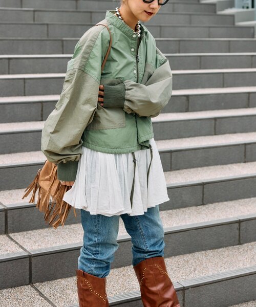 セール】【etsinta／エシンタ】リメイクドロストシャツブルゾン