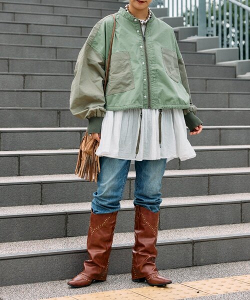 セール】【etsinta／エシンタ】リメイクドロストシャツブルゾン