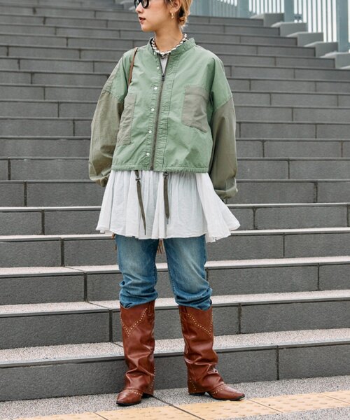 セール】【etsinta／エシンタ】リメイクドロストシャツブルゾン