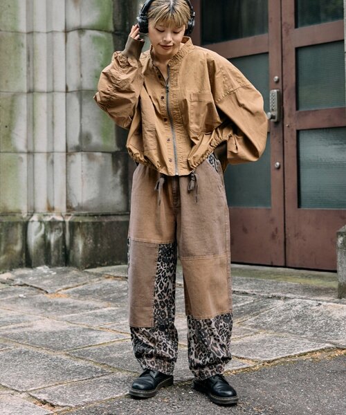 etsinta ナイロントラックボリュームスリーブジャケット グリーン