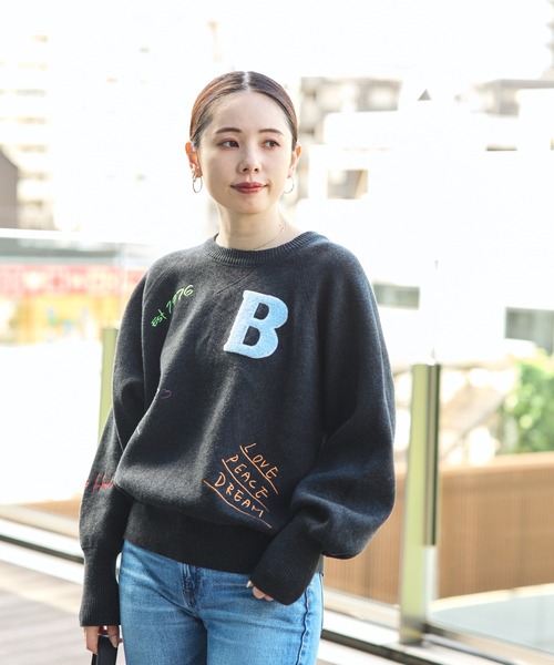 セール】スウェットライク ロゴ刺繍 ニット（ニット/セーター）｜BEAMS