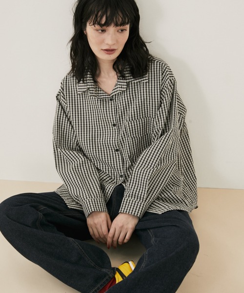 オーバーサイズギンガムチェックシャツ（シャツ/ブラウス）｜MERLOT