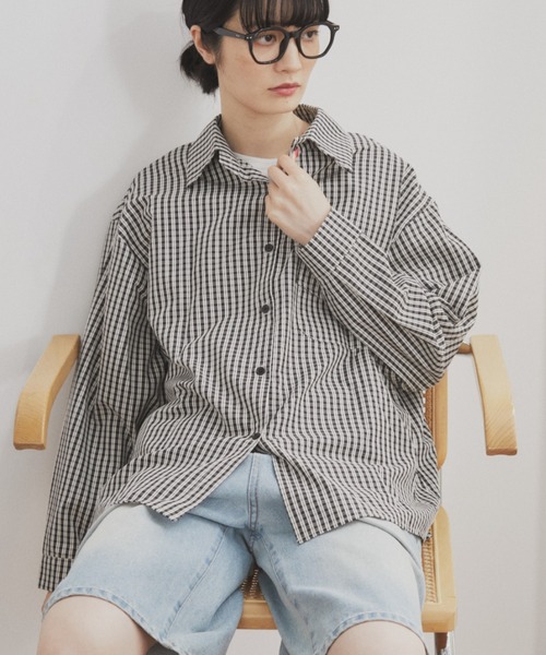 オーバーサイズギンガムチェックシャツ（シャツ/ブラウス）｜MERLOT