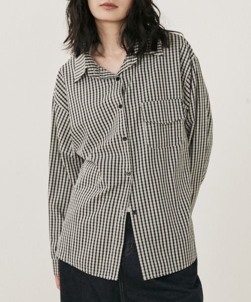 オーバーサイズギンガムチェックシャツ（シャツ/ブラウス）｜MERLOT