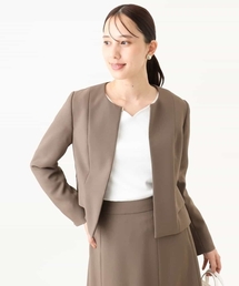 ノーカラージャケット（ブラウン/茶色系）ファッション通販