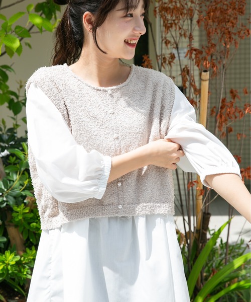 チュニック(131215) 手洗い可能】ポリアクリルナイロンウール パッチワーク風チュニック