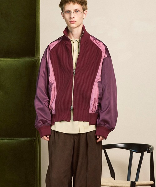 メゾンスペシャル2021 パープル ドライバーズニット UNISEX》Knit Combination Prime-Over Drivers Knit Blouson
