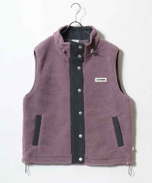 CONVERSE（コンバース）の「CONVERSE white（コンバース ホワイト）ボアフリース スタンドネックジャケットベスト レディース（ブルゾン・レディース・ピンク/ブラック/モカ/アイボリー・M/L）」の2枚目の写真