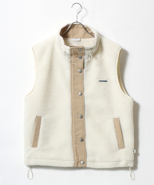 CONVERSE（コンバース）の「CONVERSE white（コンバース ホワイト）ボアフリース スタンドネックジャケットベスト レディース（ブルゾン・レディース・ピンク/ブラック/モカ/アイボリー・M/L）」の3枚目の写真