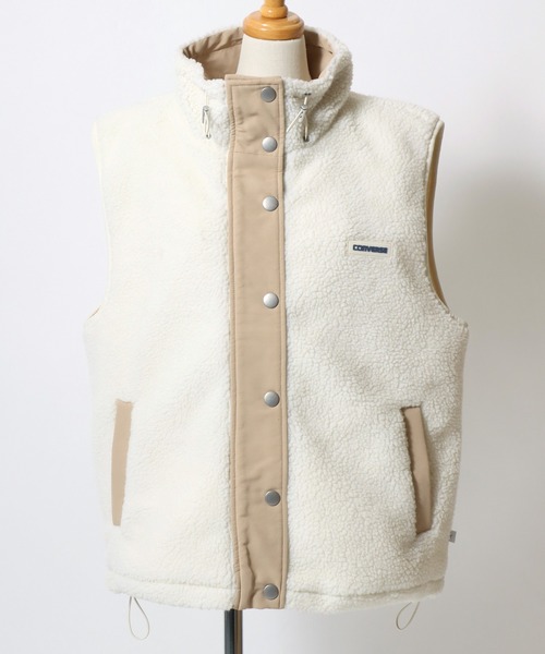 CONVERSE（コンバース）の「CONVERSE white（コンバース ホワイト）ボアフリース スタンドネックジャケットベスト レディース（ブルゾン・レディース・ピンク/ブラック/モカ/アイボリー・M/L）」の17枚目の写真