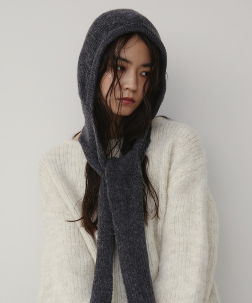 Aunt Marie's（アントマリーズ）の「フード付きニットマフラー（マフラー・レディース・アイボリー/ブルー/チャコールグレー・FREE）」の13枚目の写真