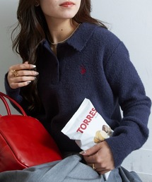 【U.S. POLO ASSN.】Classical クラシカルふわふわシャギーニットポロセーター ワンポイントロゴ刺繍