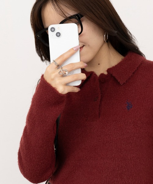 U.S. POLO ASSN.(ユーエスポロアッスン)の「【U.S. POLO ASSN.】Classical クラシカルふわふわシャギーニットポロセーター ワンポイントロゴ刺繍(ニット/セーター・レディース・グレー/アイボリー/レッド/ブラック/ネイビー・L/M)」の5枚目の写真
