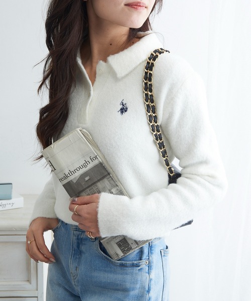 U.S. POLO ASSN.(ユーエスポロアッスン)の「【U.S. POLO ASSN.】Classical クラシカルふわふわシャギーニットポロセーター ワンポイントロゴ刺繍(ニット/セーター・レディース・グレー/アイボリー/レッド/ブラック/ネイビー・L/M)」の2枚目の写真