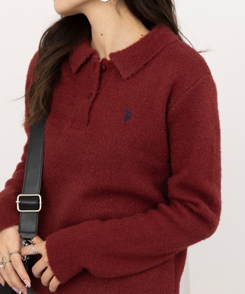 U.S. POLO ASSN.(ユーエスポロアッスン)の「【U.S. POLO ASSN.】Classical クラシカルふわふわシャギーニットポロセーター ワンポイントロゴ刺繍(ニット/セーター・レディース・グレー/アイボリー/レッド/ブラック/ネイビー・L/M)」の6枚目の写真