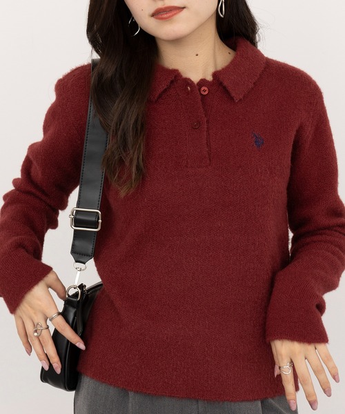 U.S. POLO ASSN.(ユーエスポロアッスン)の「【U.S. POLO ASSN.】Classical クラシカルふわふわシャギーニットポロセーター ワンポイントロゴ刺繍(ニット/セーター・レディース・グレー/アイボリー/レッド/ブラック/ネイビー・L/M)」の7枚目の写真