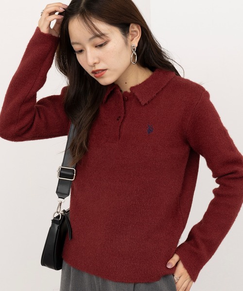 U.S. POLO ASSN.(ユーエスポロアッスン)の「【U.S. POLO ASSN.】Classical クラシカルふわふわシャギーニットポロセーター ワンポイントロゴ刺繍(ニット/セーター・レディース・グレー/アイボリー/レッド/ブラック/ネイビー・L/M)」の8枚目の写真