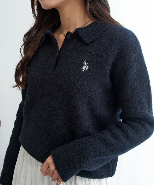 U.S. POLO ASSN.(ユーエスポロアッスン)の「【U.S. POLO ASSN.】Classical クラシカルふわふわシャギーニットポロセーター ワンポイントロゴ刺繍(ニット/セーター・レディース・グレー/アイボリー/レッド/ブラック/ネイビー・L/M)」の14枚目の写真