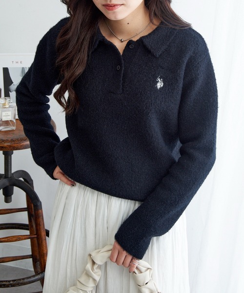 U.S. POLO ASSN.(ユーエスポロアッスン)の「【U.S. POLO ASSN.】Classical クラシカルふわふわシャギーニットポロセーター ワンポイントロゴ刺繍(ニット/セーター・レディース・グレー/アイボリー/レッド/ブラック/ネイビー・L/M)」の11枚目の写真