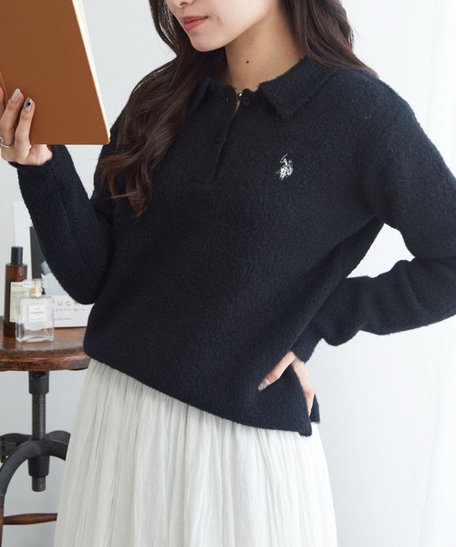 U.S. POLO ASSN.(ユーエスポロアッスン)の「【U.S. POLO ASSN.】Classical クラシカルふわふわシャギーニットポロセーター ワンポイントロゴ刺繍(ニット/セーター・レディース・グレー/アイボリー/レッド/ブラック/ネイビー・L/M)」の12枚目の写真