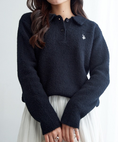 U.S. POLO ASSN.(ユーエスポロアッスン)の「【U.S. POLO ASSN.】Classical クラシカルふわふわシャギーニットポロセーター ワンポイントロゴ刺繍(ニット/セーター・レディース・グレー/アイボリー/レッド/ブラック/ネイビー・L/M)」の13枚目の写真