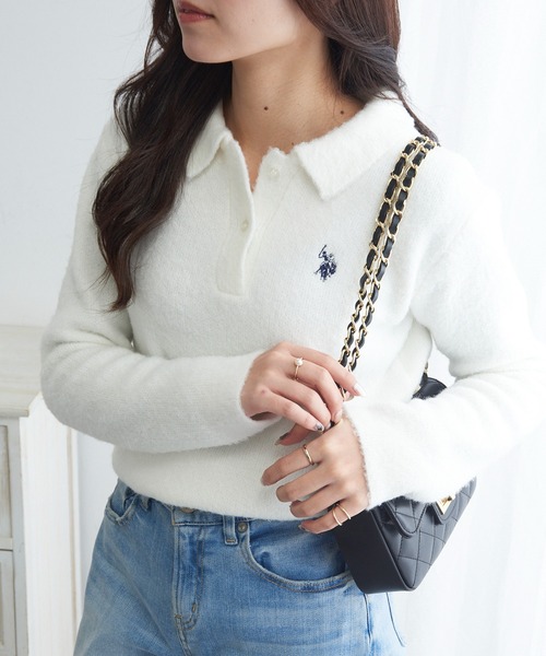 U.S. POLO ASSN.(ユーエスポロアッスン)の「【U.S. POLO ASSN.】Classical クラシカルふわふわシャギーニットポロセーター ワンポイントロゴ刺繍(ニット/セーター・レディース・グレー/アイボリー/レッド/ブラック/ネイビー・L/M)」の18枚目の写真