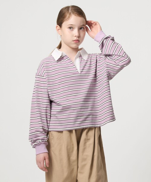 green label relaxing（グリーンレーベルリラクシング）の「ラガーシャツ（ボーダー） / キッズ  120cm-160cm（ポロシャツ・キッズ・ライラック・120cm/140cm/150cm/130cm/160cm）」の5枚目の写真